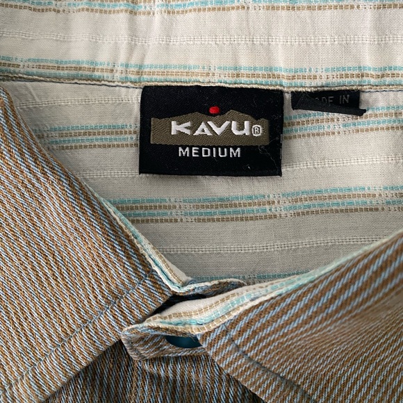 Kavu Shirt Adult Medium Gray Striped Short Sleeve Button Up - Picture 2 of 8
